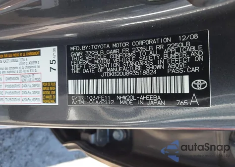 2009 Toyota Prius Standard/Touring from USA, damaged, VIN JTDKB20U893518824